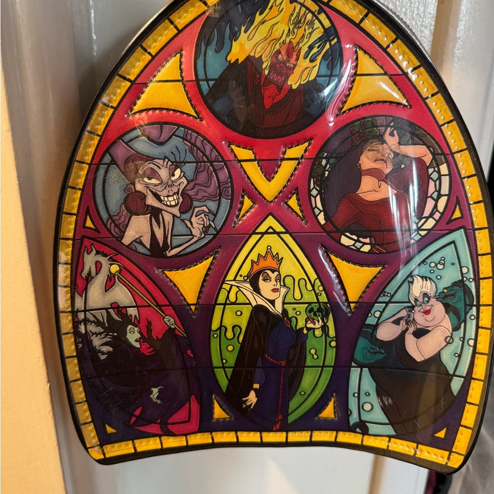 Disney Villains Stained Glass Art with Red and Yellow Accents